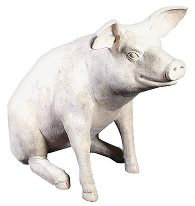 Resin Large Sitting Pig Roman Stone Finish - Click Image to Close
